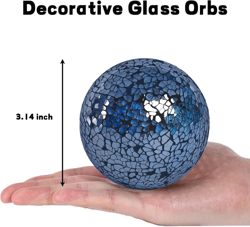 FuturePlusX 5PCS Decorative Balls for Bowls, 3.14 Inch Dark Blue Orbs Glass Balls for Centerpiece Bowls Mosaic Sphere for Home Decoration Dining Table - Image 2